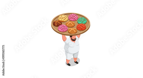 Chef Holding a Tray of Colorful and Delicious Donuts.
