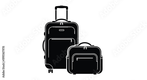 Two suitcases and a travel bag are shown in black silhouette