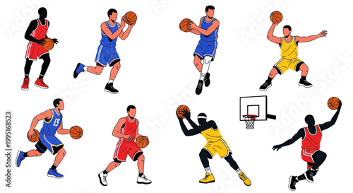 Basketball Players Action Poses Vector Set