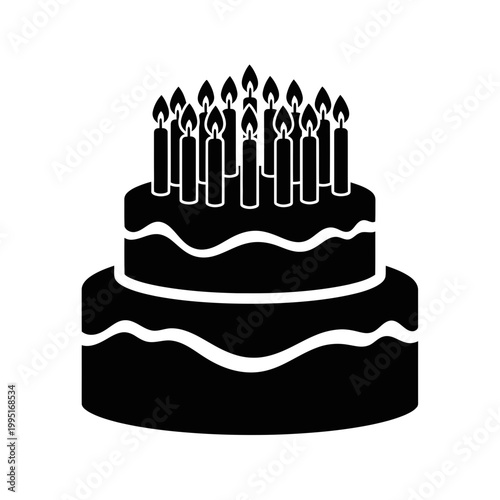 Birthday Cake with Candles Icon Silhouette - Celebration and Party Symbol