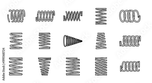collection of various spring coil icons in a simple outline design