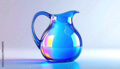 A Stunning Blue Glass Pitcher with Iridescent Reflections.