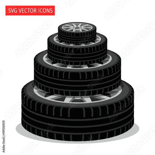 Tire Stack Cake Illustration, Automotive Transport Concept