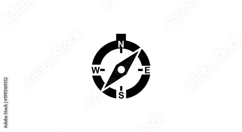 Minimalist Compass Icon, Navigation Tool, Direction Finder, Vector Graphic