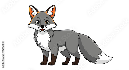 Cute cartoon fox standing, illustration, white background, playful animal