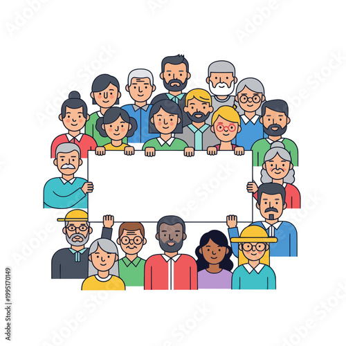 Diverse Group of People Holding Blank Sign - Community, Unity, Message Board