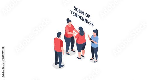 Isometric Illustration of a Group of People Interacting Together.