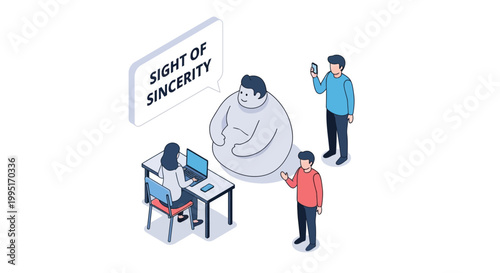 Isometric Illustration Depicting Sincerity and Its Observation by Individuals.