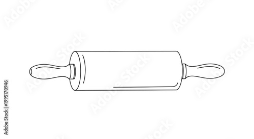 Simple Line Art Illustration of a Classic Wooden Rolling Pin.