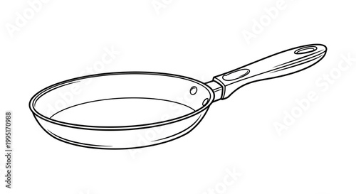 Detailed Line Art Illustration of a Single Frying Pan with Handle.