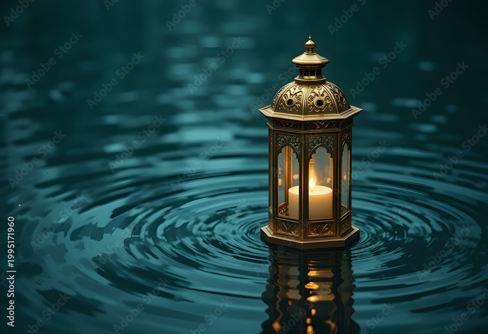 Obraz premium Decorative Lantern Illuminates Rippling Water with a Soft Candle Glow