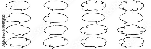手書きの吹き出しセット くるくるしたラインがかわいい横長なあしらい