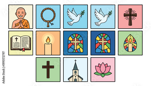 Religious symbols and icons collection.