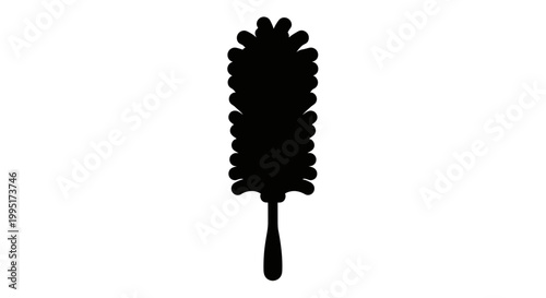 Black silhouette of a fluffy duster brush on a white background, cleaning tool