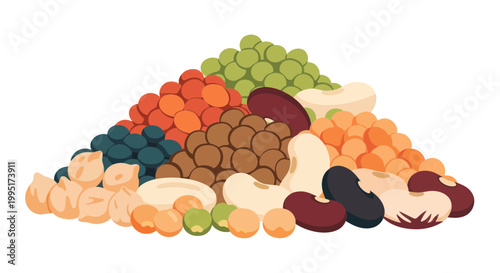 Assortment of Healthy Legumes and Pulses on White Background
