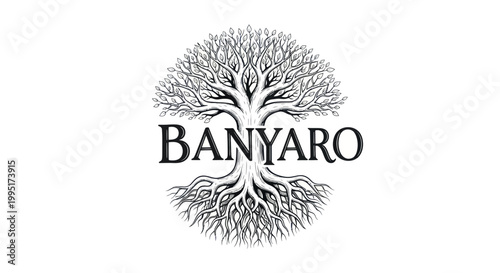 Banyaro Tree Logo, Family Tree, Roots, Branches, Life Symbol, Organic Design