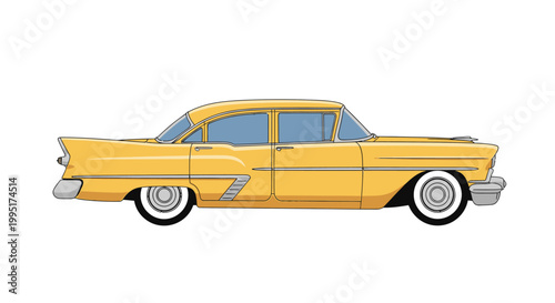 Vintage Yellow Classic Car Side View.