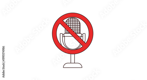 Microphone with a red prohibition sign over it.