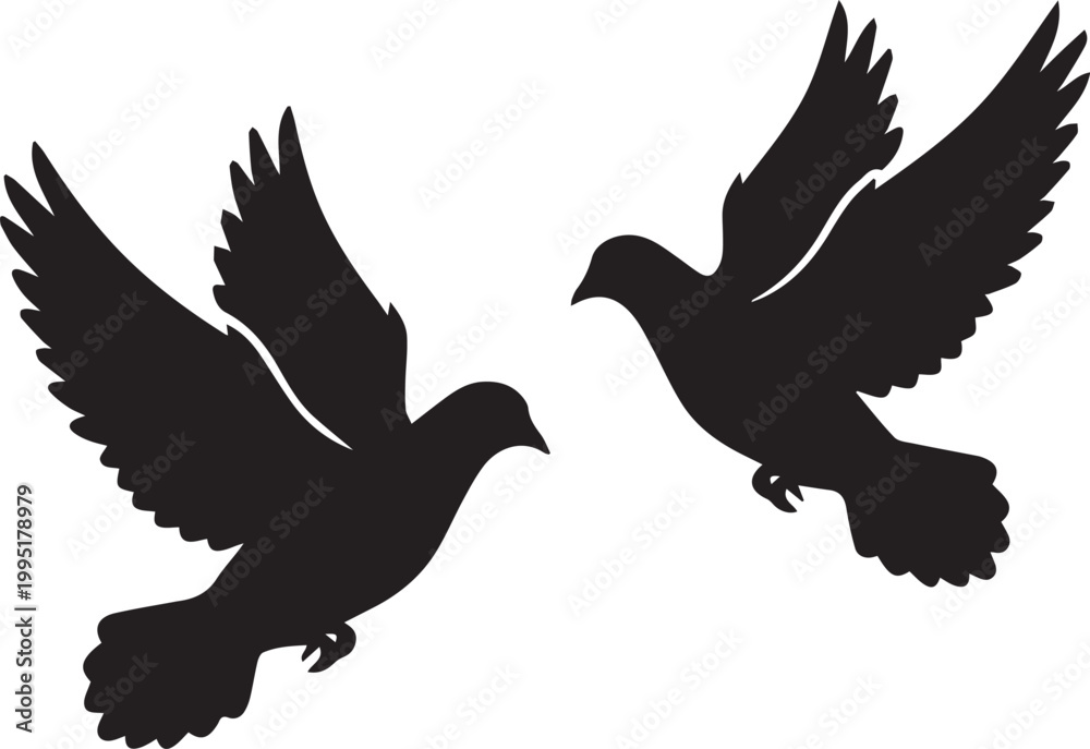 Fototapeta premium Pigeon Silhouettes Flying Bird Vector Set
