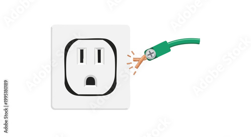 Dangerous frayed electrical cord with exposed ground wire near socket