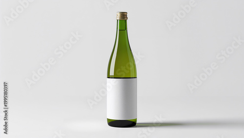Plakat w ramie 白い背景に立つ日本酒ボトルを写したシンプルな商品写真