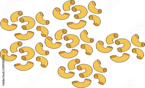 Macaroni pasta seamless pattern with elbow pasta pieces, hand drawn vector illustration for food, kitchen, textile and packaging design