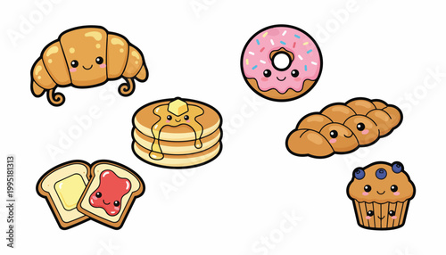 Cute Kawaii Breakfast Food Vector Set