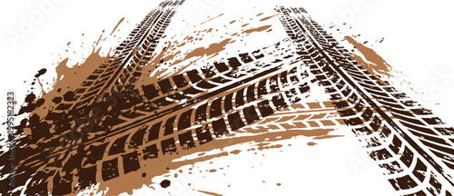 Tire marks on street detailed tread patterns and road surface impressions