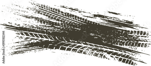 Dramatic tire tracks street mark high contrast rubber imprint on asphalt