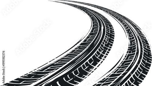 Tire tracks and street marks dynamic rubber impressions on road surface