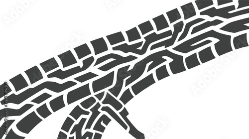 Tire tread marks on street close up of rubber pattern and road texture