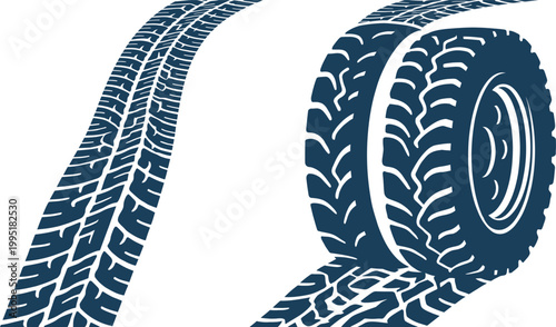 Tires and street mark tire tracks and tread pattern illustration