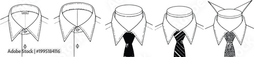 Shirt collar and tie variations illustration for formal business attire and professional style guide