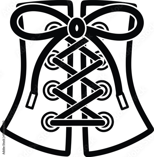 Corset vector illustration featuring decorative lacing with bow isolated on a white background for fashion design elements