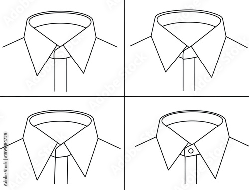 Collared shirt illustration graphic with different collar designs and button detail vector