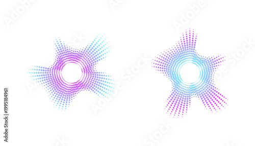 Colorful abstract sound wave equalizer vector set, starburst dotted radiating lines, modern digital art, transparent background