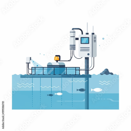Underwater water quality monitoring system with sensor technology for aquatic research.