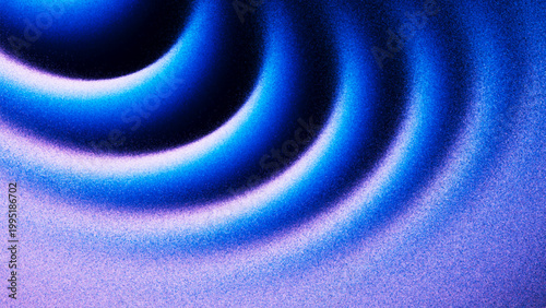 Grainy gradient with fluid light waves created from thousands of individual dots. Soft luminous blue violet waves flow into deep curved vortex with sense of liquid motion and futuristic calm. Vector