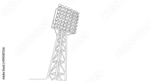 Stadium Floodlight Tower Outline Drawing, Sports Lighting Equipment, Minimalist Design