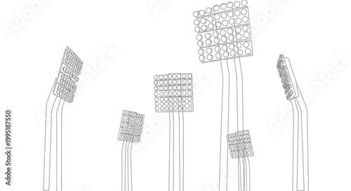 Stadium Floodlights Outline Drawing Vector Illustration