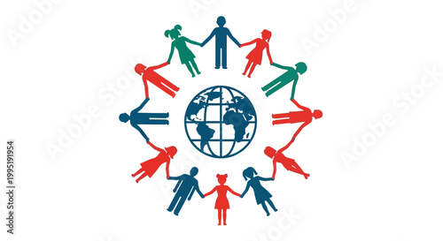 Diverse people holding hands globe unity.