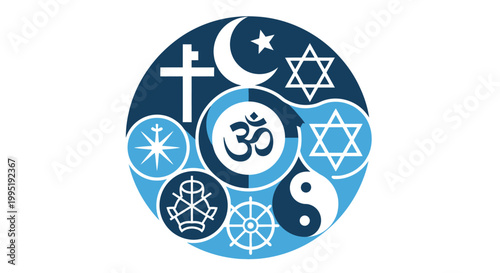 Religious symbols from various faiths combined.