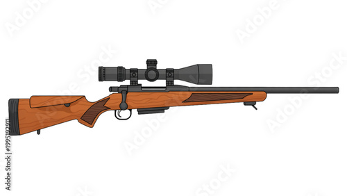 Brown rifle with scope on white background