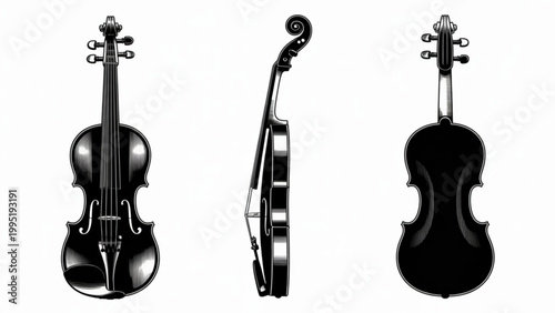 Three violins in black and white