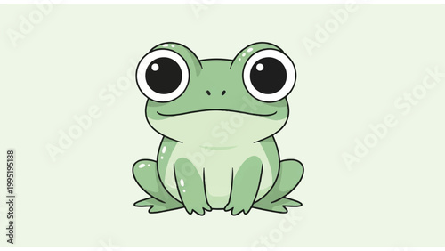 Cute Green Cartoon Frog Sitting Down.