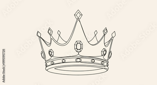Royal Crown Illustration with Jewels - Elegant Line Art Symbol of Royalty