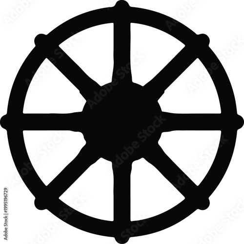Silhouette Dharma wheel Buddhist symbol eight spokes vector design