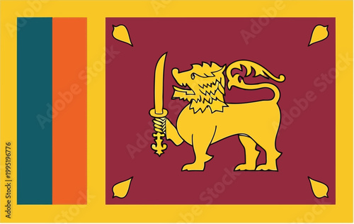 Flag of Sri Lanka with golden lion and sword