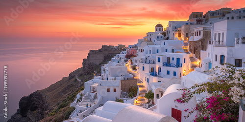 Santorini Sunset Over Whitewashed Village and Aegean Sea