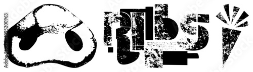 Rugged typographic design featuring fragmented letterforms, weathered textures, and irregular cutouts ideal for punk, streetwear, or branding.
